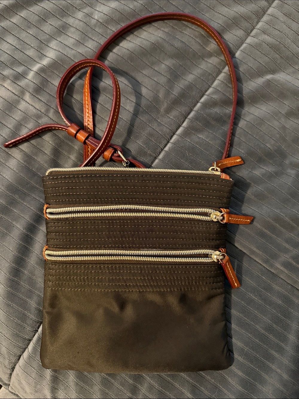 Dooney & Bourke Olive Crossbody Bag with Brown Trim
